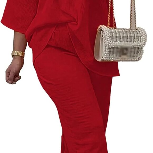 Women's 2-Piece Lounge Sweat Suit Set in Red, Medium, Soft Polyester Blend, Casu - Picture 1 of 3